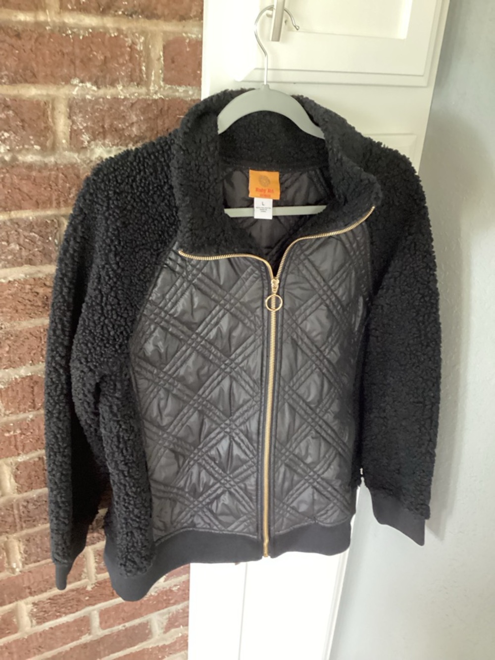 Ruby Rd. Black Quilted Front & Sherpa Jacket with Gold Zipper